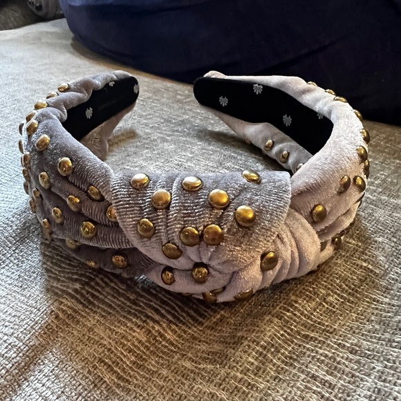 LELE SADOUGHI Grey Velvet Headband Gold Round Studs EUC - Picture 3 of 4